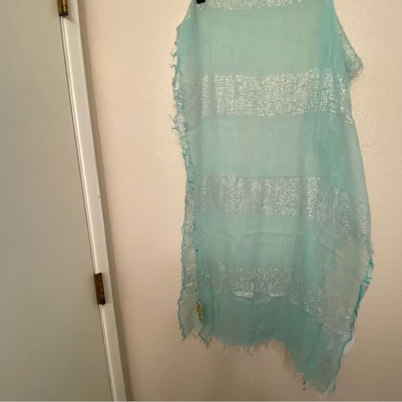 Peace of Cake teal aqua Mermaidcore lightweight coastal gauze scarf 23x72 - Picture 1 of 11